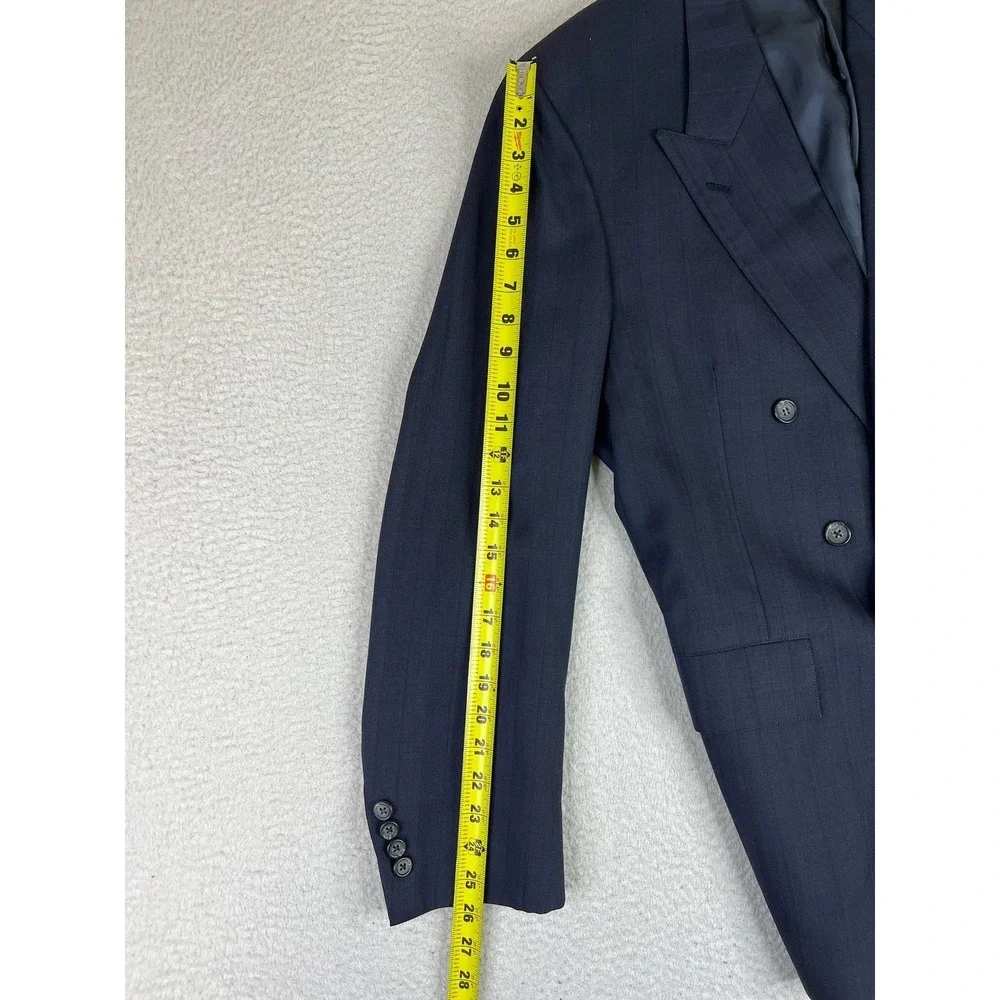Nordstrom Suit Jacket Mens 43L Blue Stripe Wool Double Breasted USA